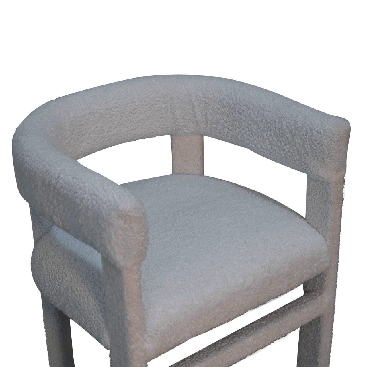 White Boucle Occasional Chair in Solid Mango Wood - product view 7 showing handcrafted solid mango wood chair