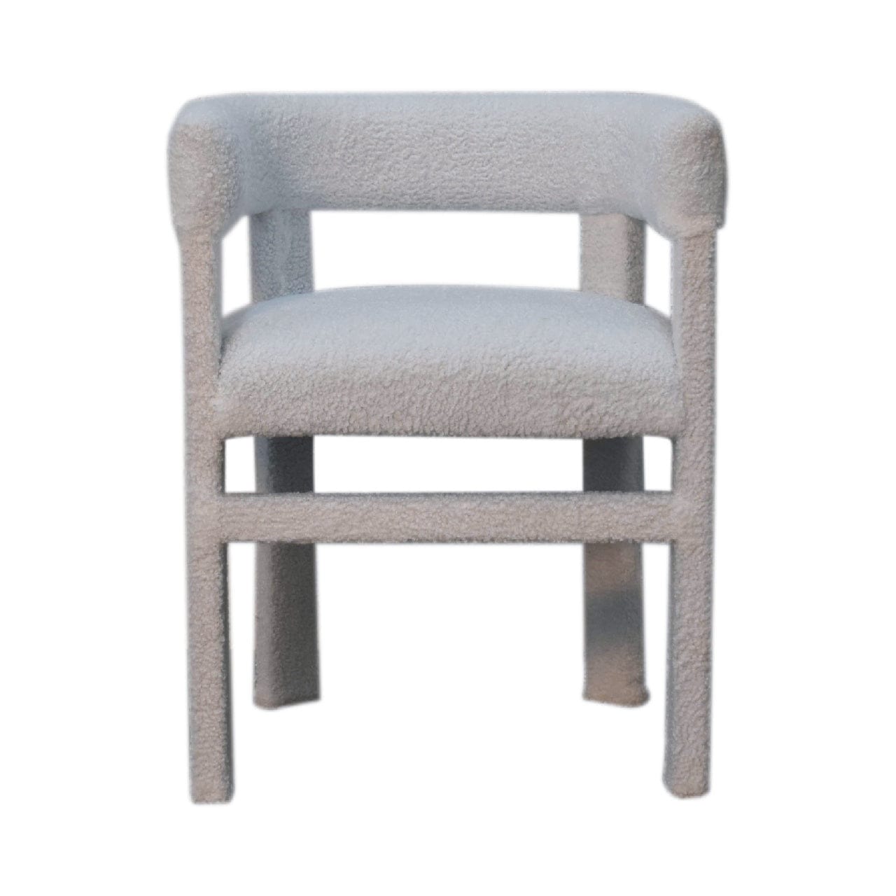 White Boucle Occasional Chair in Solid Mango Wood - product view 2 showing handcrafted solid mango wood chair