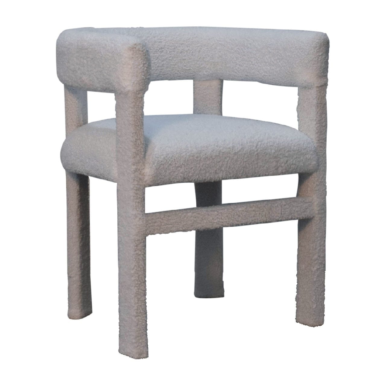 White Boucle Occasional Chair in Solid Mango Wood - product view 4 showing handcrafted solid mango wood chair
