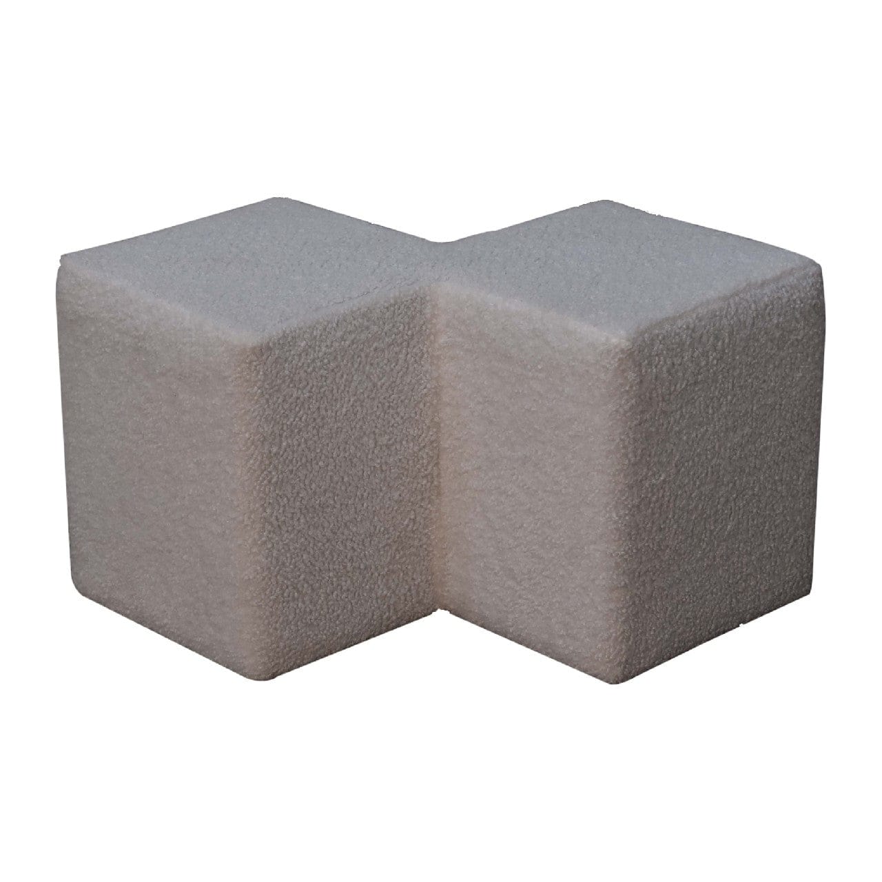White Boucle Twin Footstool - Solid Mango Wood Accent Stool for Living Room - product view 6 showing handcrafted solid...