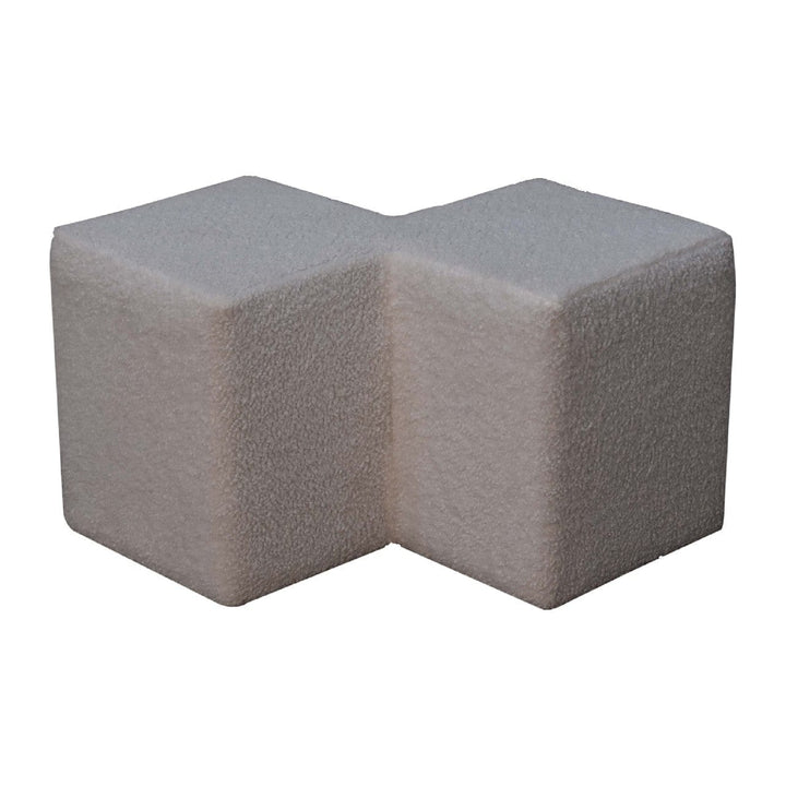 White Boucle Twin Footstool - Solid Mango Wood Accent Stool for Living Room - product view 6 showing handcrafted solid...