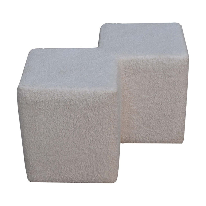 White Boucle Twin Footstool - Solid Mango Wood Accent Stool for Living Room - product view 7 showing handcrafted solid...