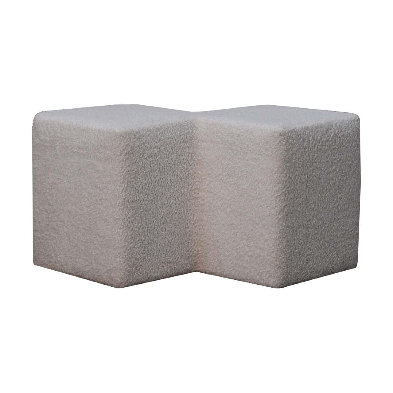 White Boucle Twin Footstool - Solid Mango Wood Accent Stool for Living Room - product view 5 showing handcrafted solid...