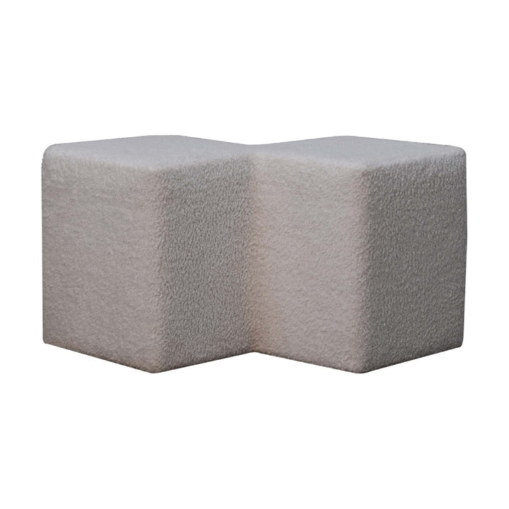 White Boucle Twin Footstool - Solid Mango Wood Accent Stool for Living Room - product view 5 showing handcrafted solid...