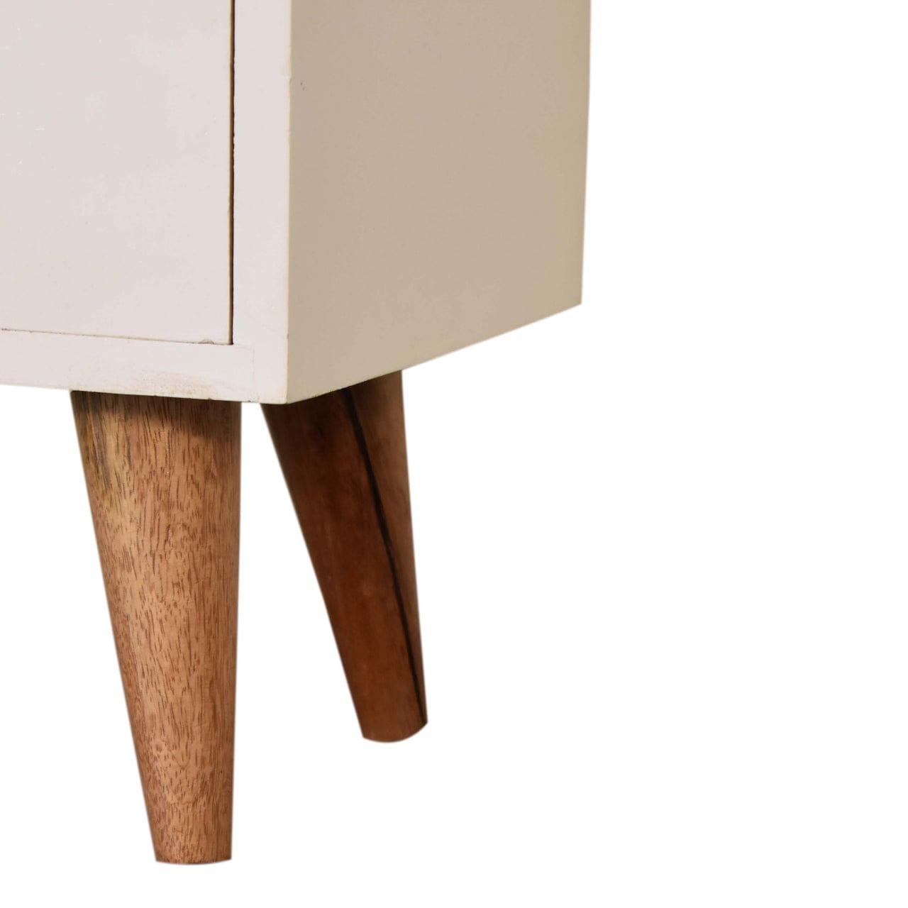 White Hand Painted Nightstand - Solid Mango Wood Bedside Table for Bedroom - product view 6 showing handcrafted solid...