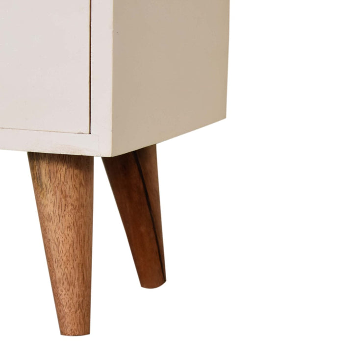 White Hand Painted Nightstand - Solid Mango Wood Bedside Table for Bedroom - product view 6 showing handcrafted solid...