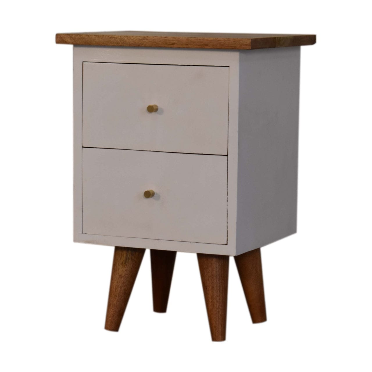 White Hand Painted Nightstand - Solid Mango Wood Bedside Table for Bedroom - product view 2 showing handcrafted solid...