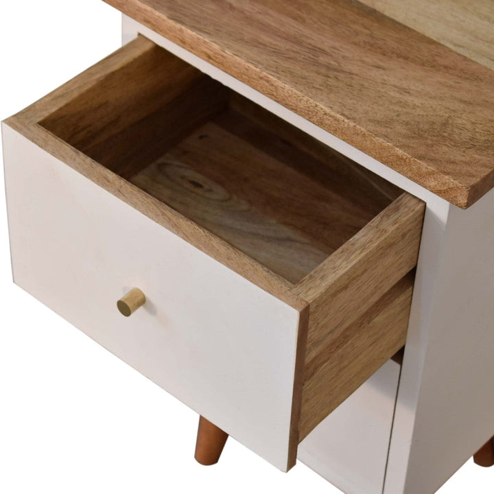 White Hand Painted Nightstand - Solid Mango Wood Bedside Table for Bedroom - product view 5 showing handcrafted solid...