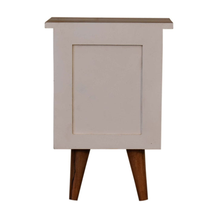 White Hand Painted Nightstand - Solid Mango Wood Bedside Table for Bedroom - product view 8 showing handcrafted solid...