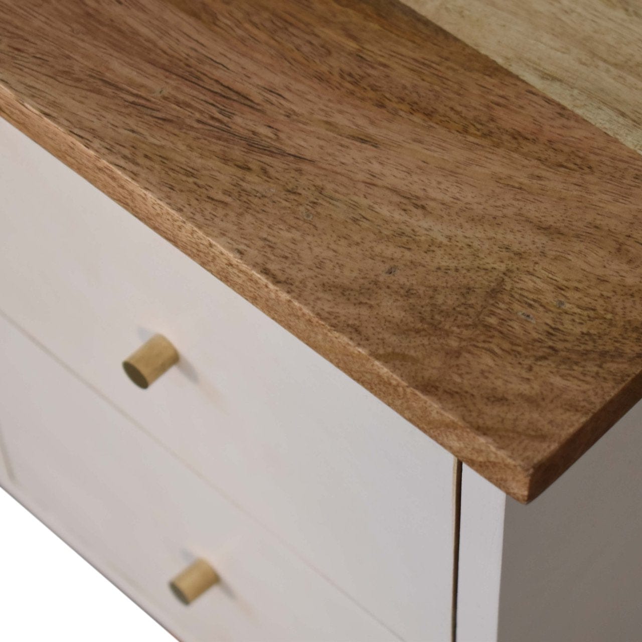 White Hand Painted Nightstand - Solid Mango Wood Bedside Table for Bedroom - product view 4 showing handcrafted solid...