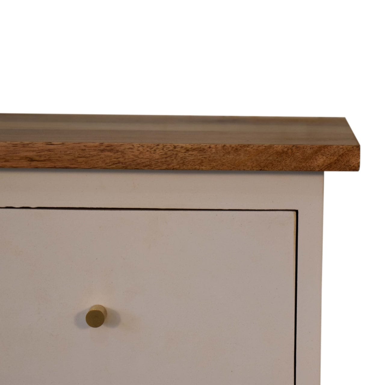 White Hand Painted Nightstand - Solid Mango Wood Bedside Table for Bedroom - product view 3 showing handcrafted solid...