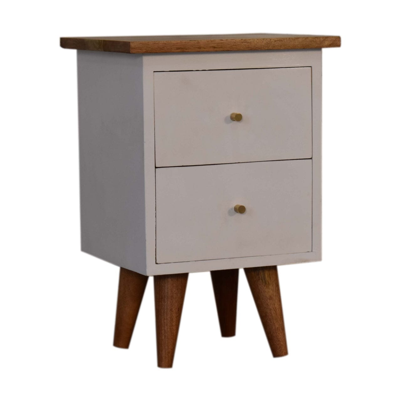 White Hand Painted Nightstand - Solid Mango Wood Bedside Table for Bedroom - main view showing handcrafted solid mango...