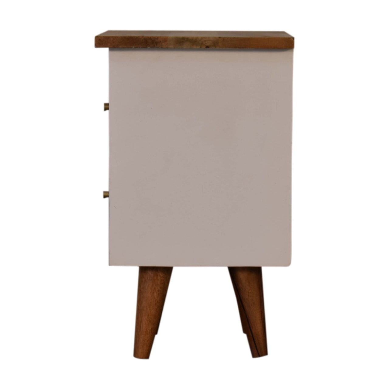 White Hand Painted Nightstand - Solid Mango Wood Bedside Table for Bedroom - product view 7 showing handcrafted solid...
