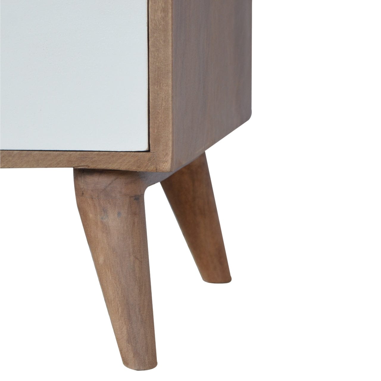 White Painted Nightstand - Solid Mango Wood Bedside Table for Bedroom - product view 3 showing handcrafted solid mango...