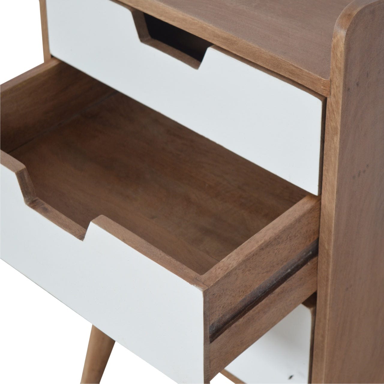 White Painted Nightstand - Solid Mango Wood Bedside Table for Bedroom - product view 5 showing handcrafted solid mango...