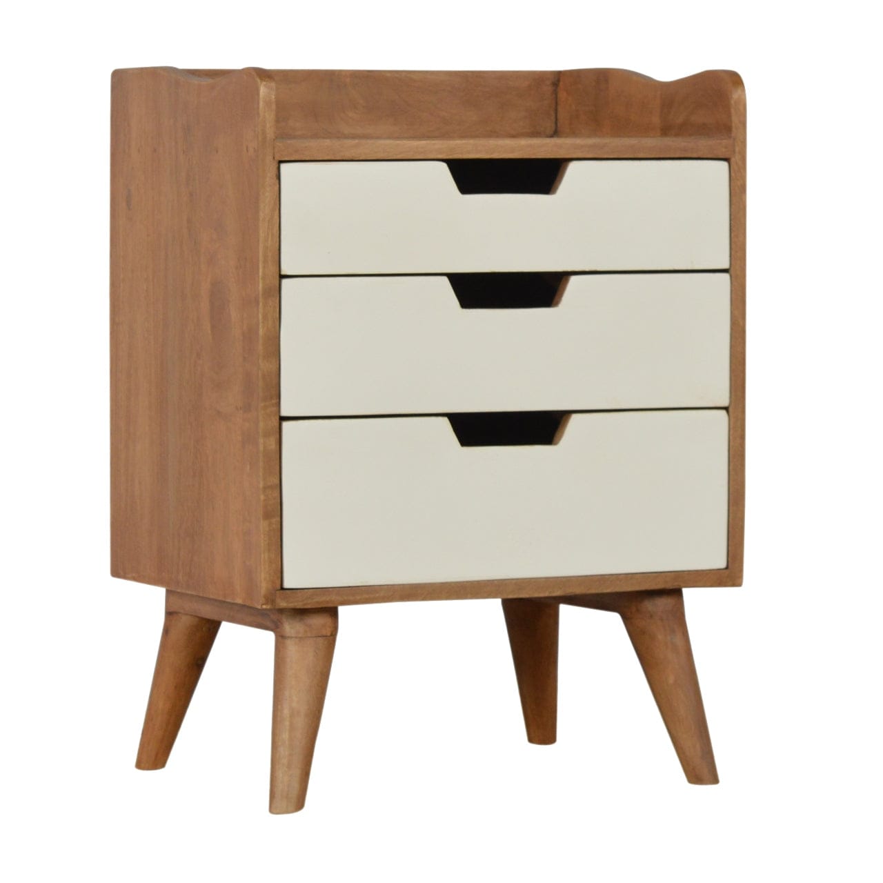 White Painted Nightstand - Solid Mango Wood Bedside Table for Bedroom - product view 2 showing handcrafted solid mango...
