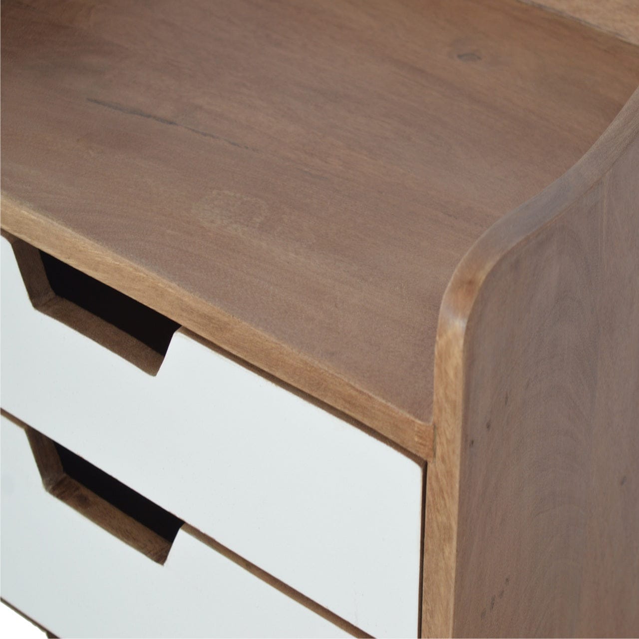 White Painted Nightstand - Solid Mango Wood Bedside Table for Bedroom - product view 6 showing handcrafted solid mango...