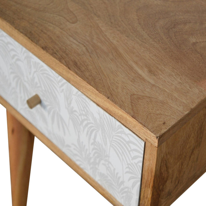 White Trape Nightstand - Solid Mango Wood Bedside Table for Bedroom - product view 4 showing handcrafted solid mango wood...
