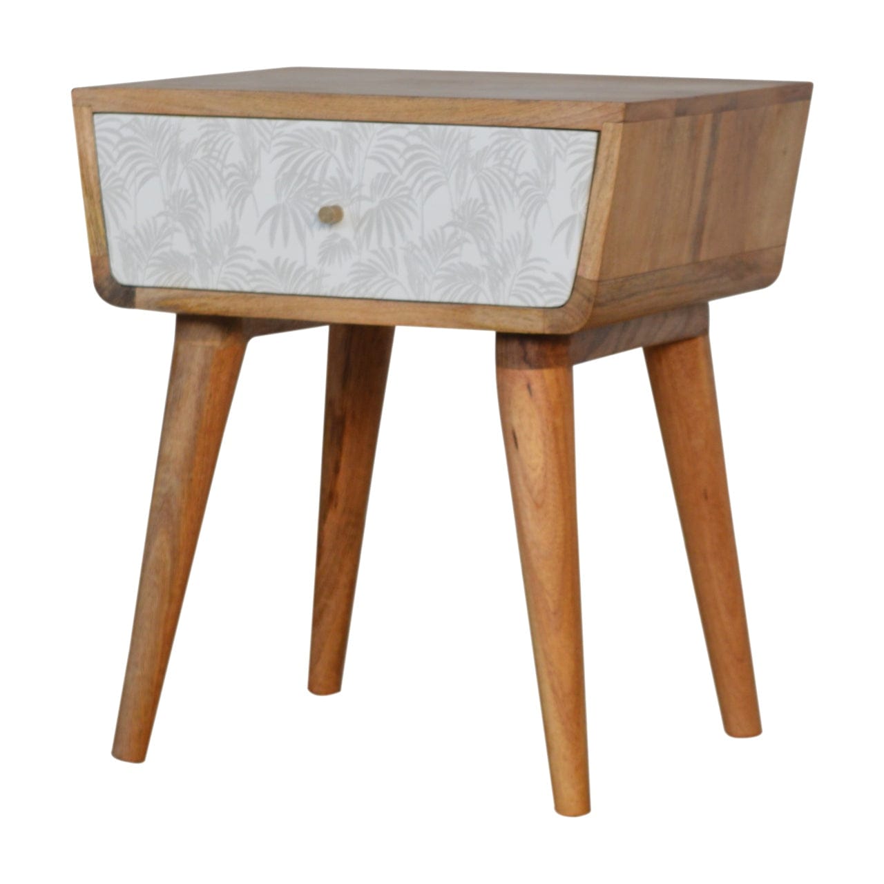 White Trape Nightstand - Solid Mango Wood Bedside Table for Bedroom - product view 2 showing handcrafted solid mango wood...