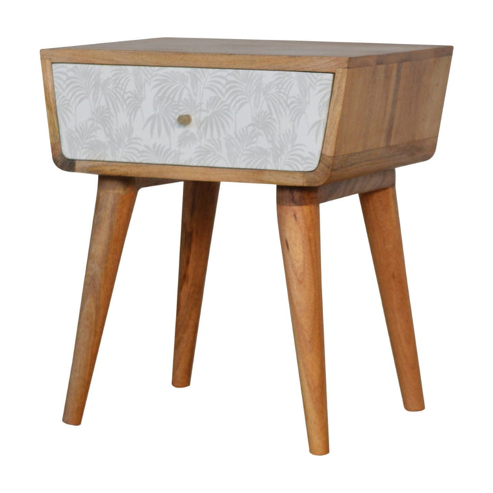 White Trape Nightstand - Solid Mango Wood Bedside Table for Bedroom - product view 2 showing handcrafted solid mango wood...