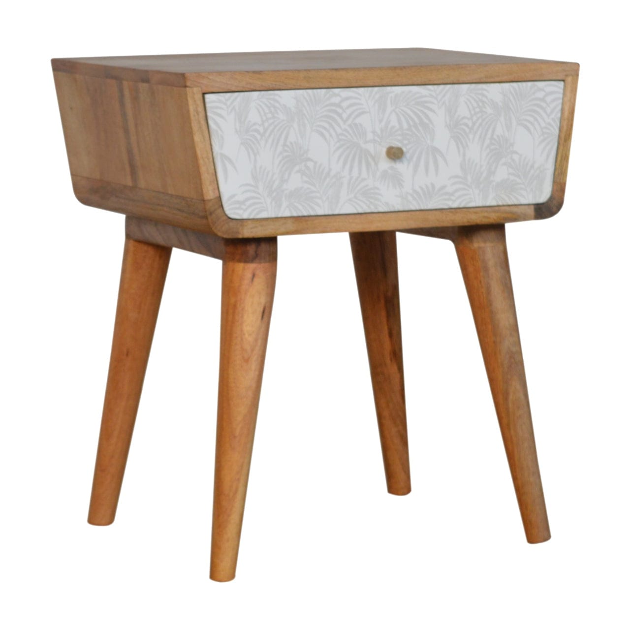 White Trape Nightstand - Solid Mango Wood Bedside Table for Bedroom - main view showing handcrafted solid mango wood...