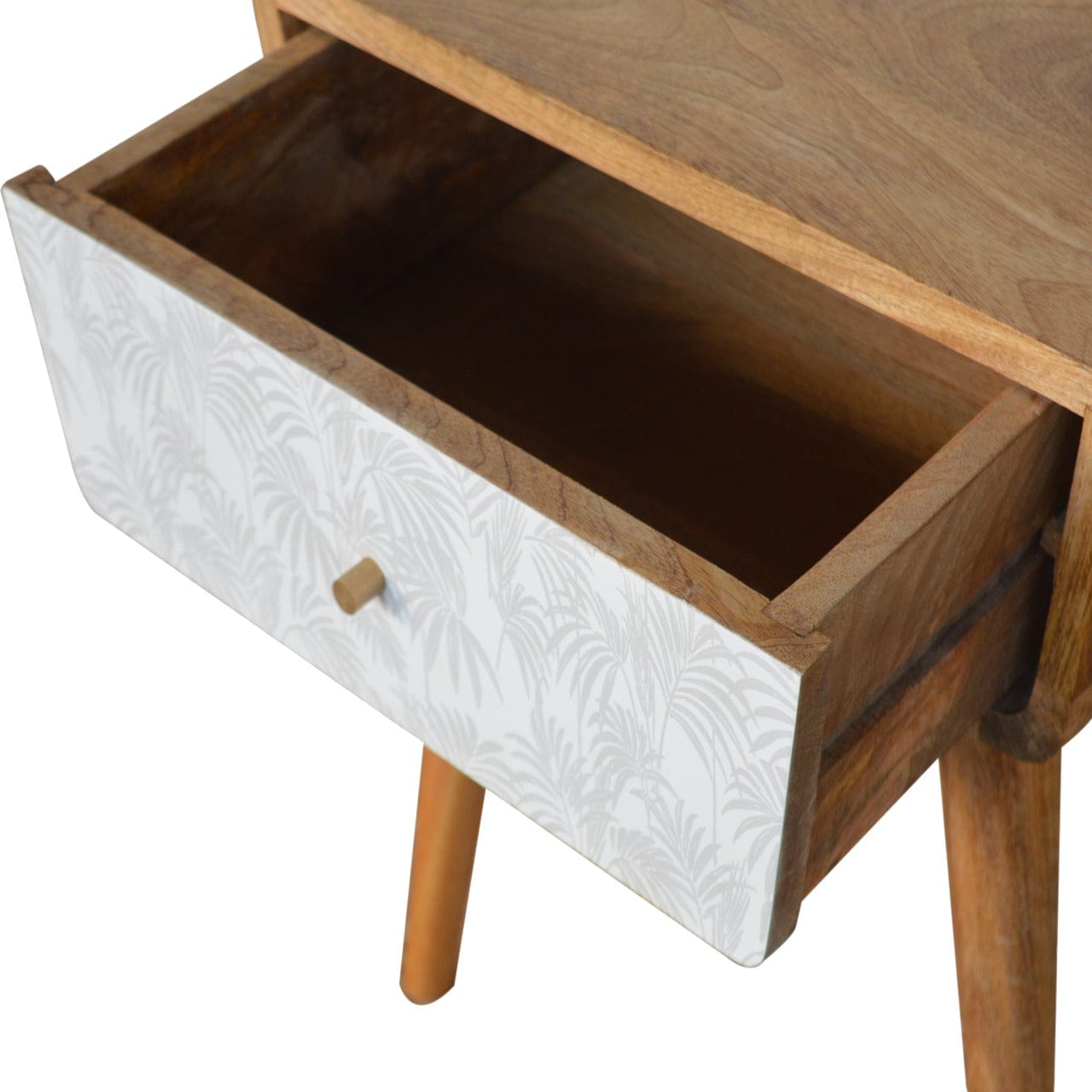 White Trape Nightstand - Solid Mango Wood Bedside Table for Bedroom - product view 5 showing handcrafted solid mango wood...