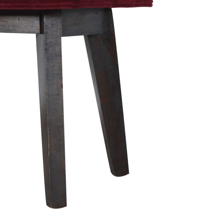 Wine Red Velvet Hallway Bench - Solid Mango Wood Seating Furniture for Entryway - product view 7 showing handcrafted...
