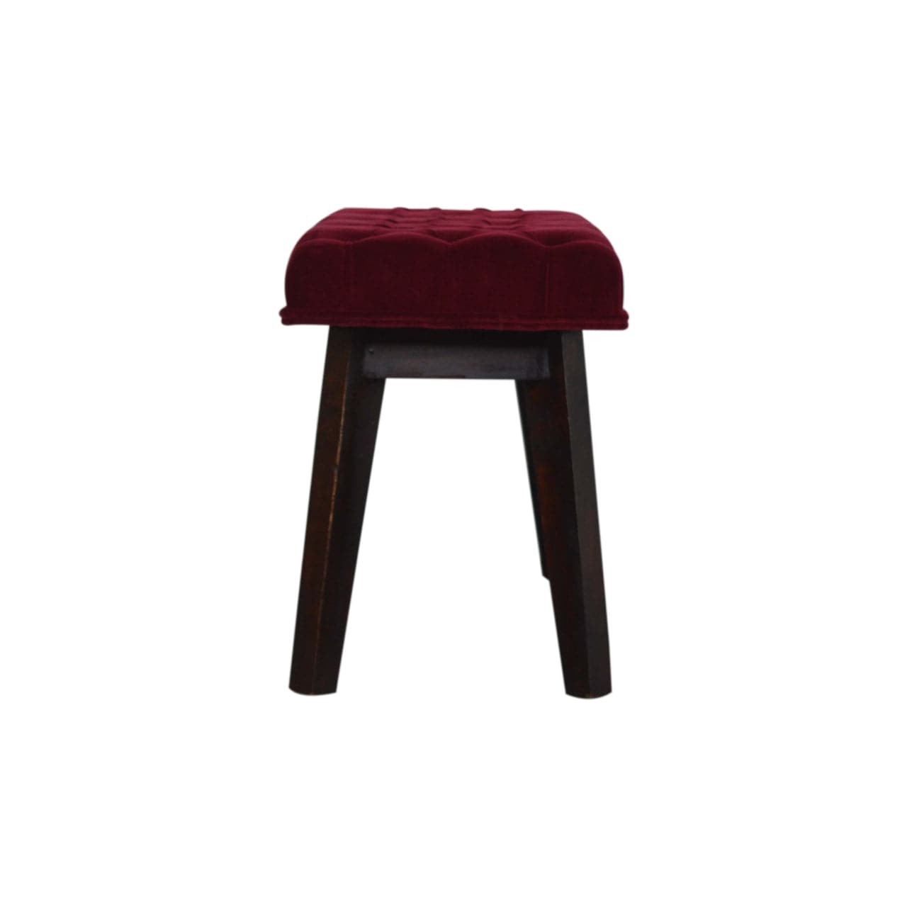 Wine Red Velvet Hallway Bench - Solid Mango Wood Seating Furniture for Entryway - product view 8 showing handcrafted...