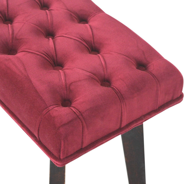 Wine Red Velvet Hallway Bench - Solid Mango Wood Seating Furniture for Entryway - product view 3 showing handcrafted...