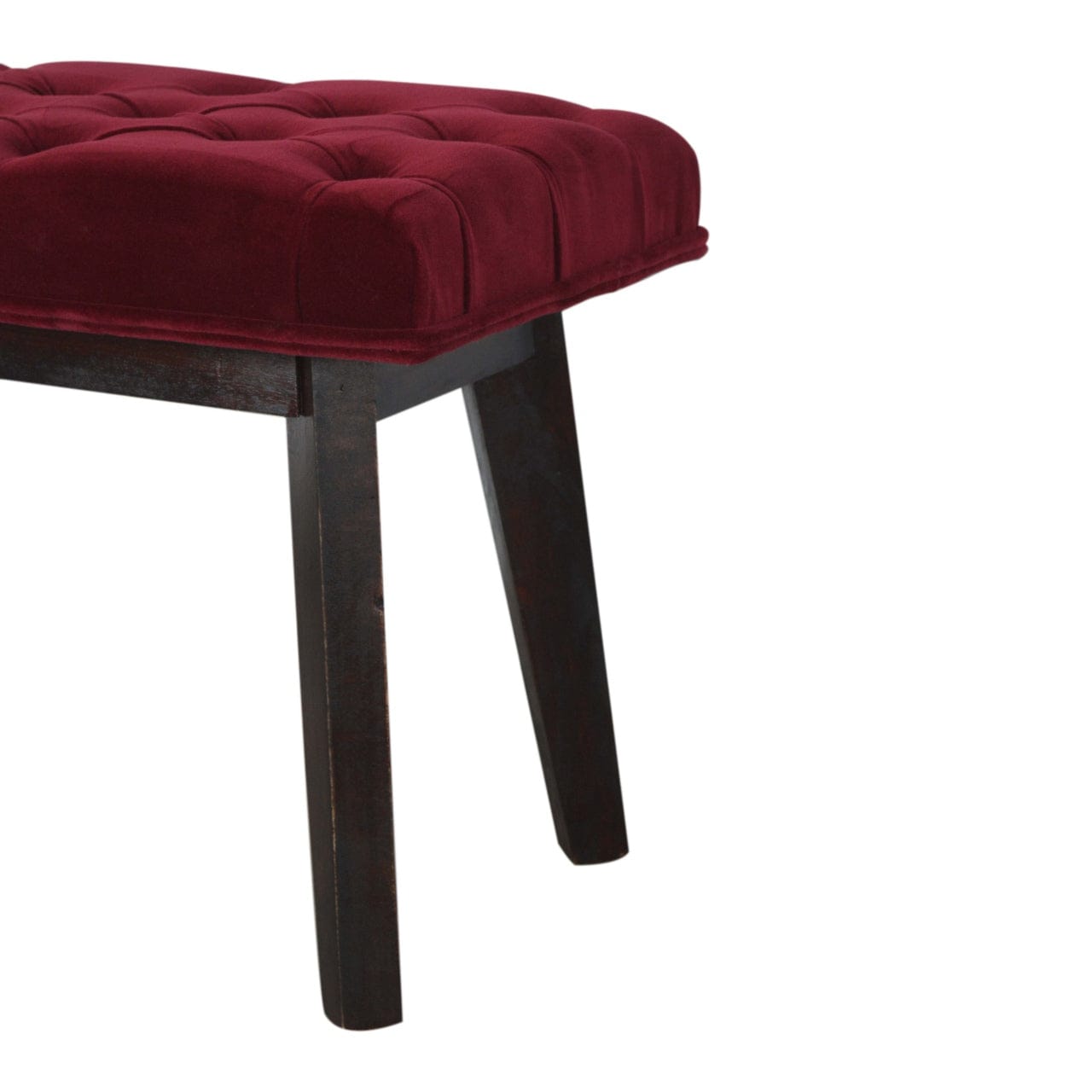 Wine Red Velvet Hallway Bench - Solid Mango Wood Seating Furniture for Entryway - product view 5 showing handcrafted...