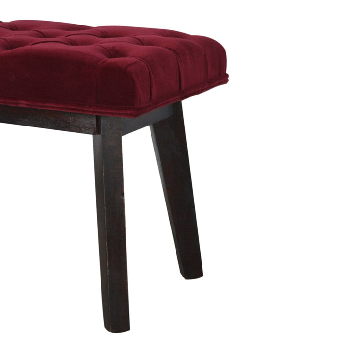 Wine Red Velvet Hallway Bench - Solid Mango Wood Seating Furniture for Entryway - product view 5 showing handcrafted...