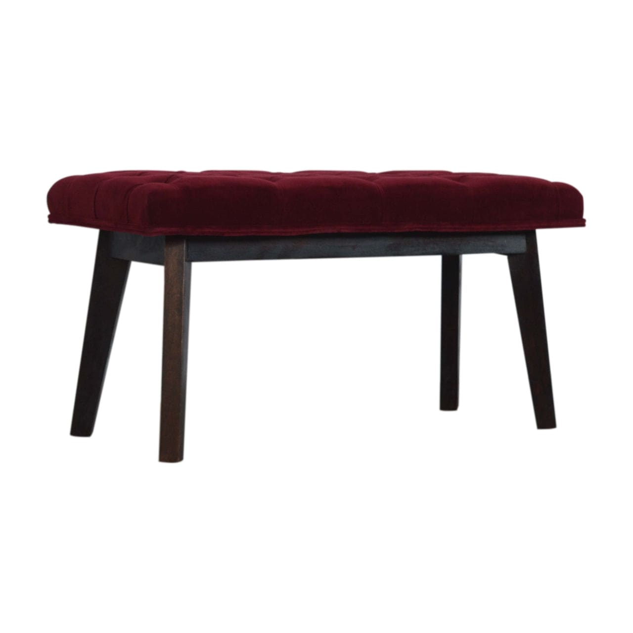 Wine Red Velvet Hallway Bench - Solid Mango Wood Seating Furniture for Entryway - main view showing handcrafted solid...