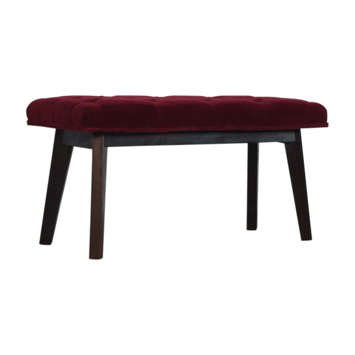 Wine Red Velvet Hallway Bench - Solid Mango Wood Seating Furniture for Entryway - main view showing handcrafted solid...