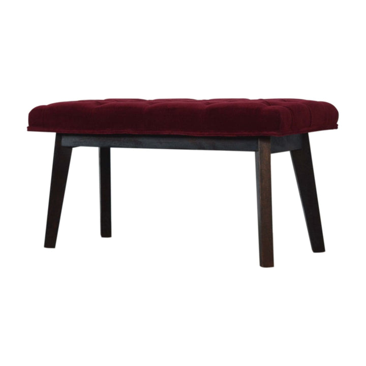 Wine Red Velvet Hallway Bench - Solid Mango Wood Seating Furniture for Entryway - product view 2 showing handcrafted...