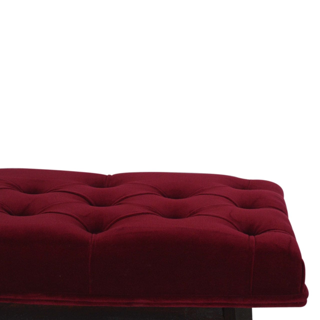 Wine Red Velvet Hallway Bench - Solid Mango Wood Seating Furniture for Entryway - product view 4 showing handcrafted...