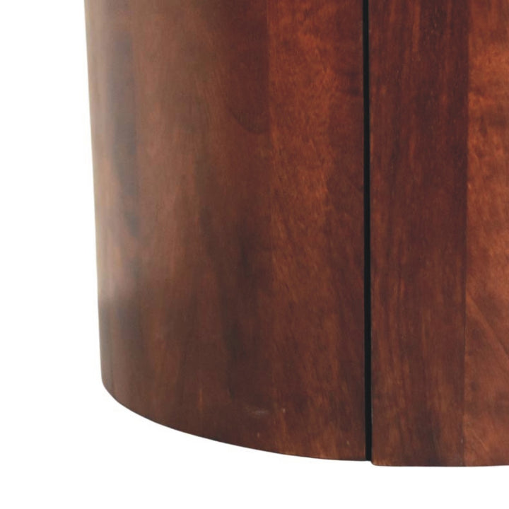 Winewood Round Side Cabinet in Solid Mango Wood - product view 5 showing handcrafted solid mango wood cabinet
