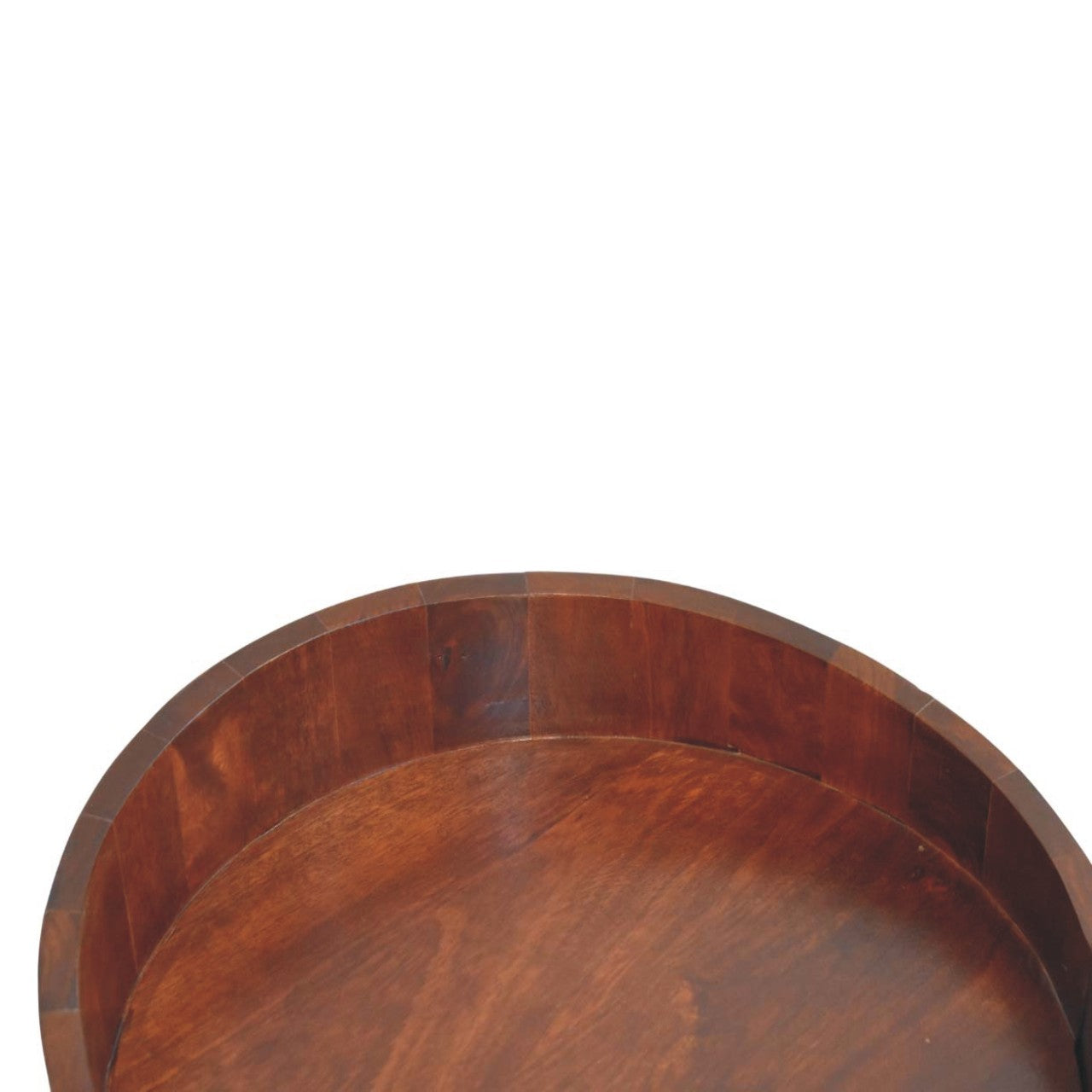 Winewood Round Side Cabinet in Solid Mango Wood - product view 4 showing handcrafted solid mango wood cabinet