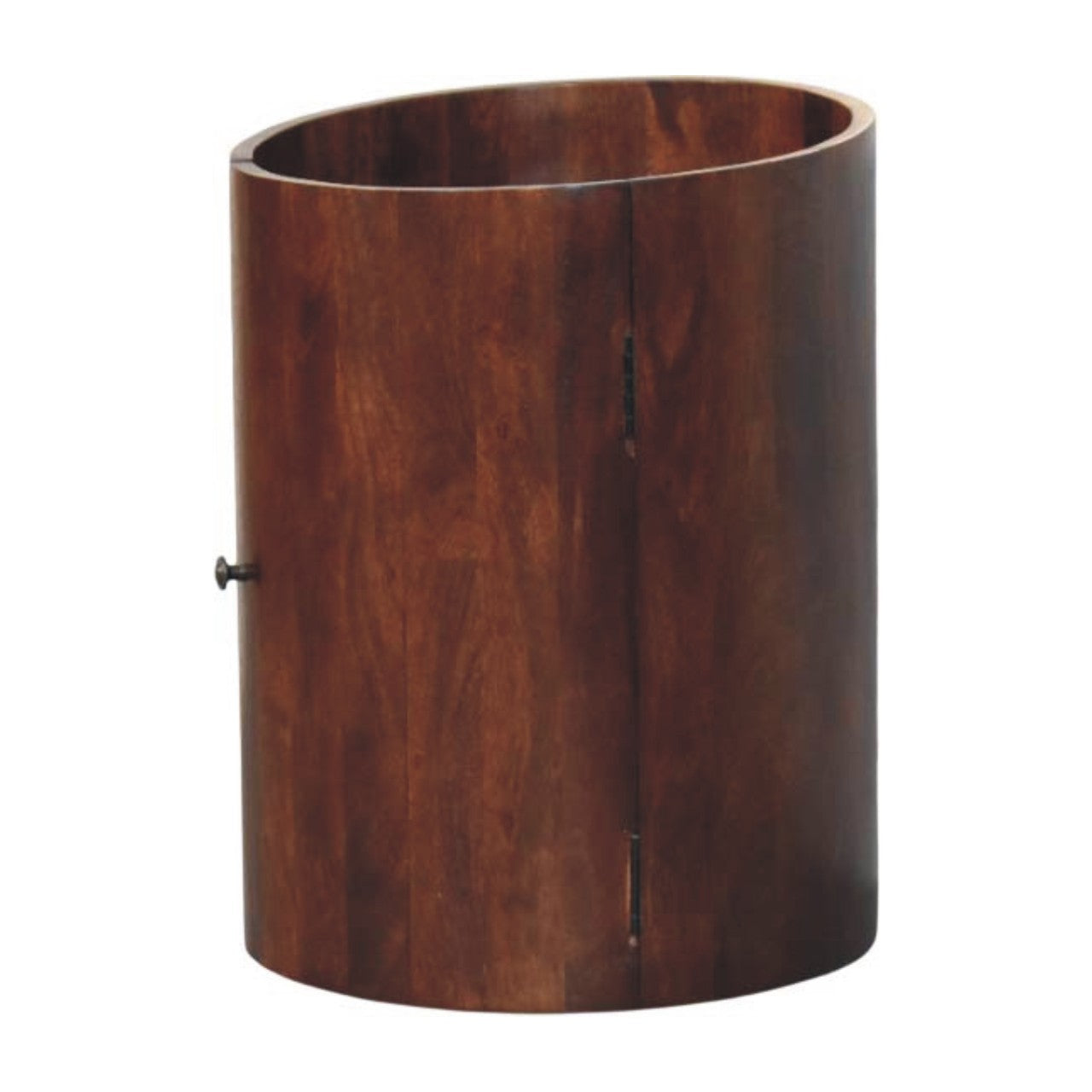 Winewood Round Side Cabinet in Solid Mango Wood - product view 2 showing handcrafted solid mango wood cabinet