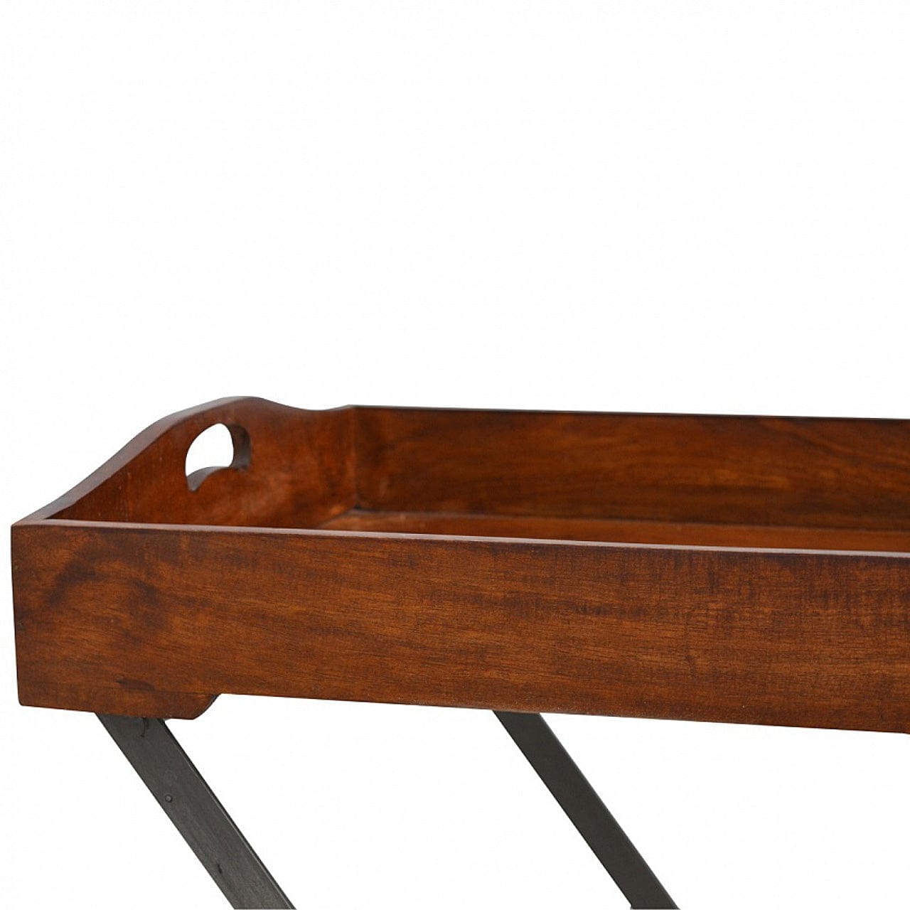 Wood Tray With Cross Iron Base in Solid Mango Wood - product view 4 showing handcrafted solid mango wood furniture