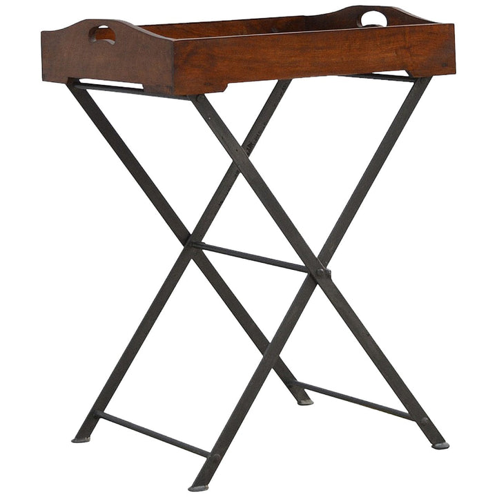 Wood Tray With Cross Iron Base in Solid Mango Wood - product view 2 showing handcrafted solid mango wood furniture