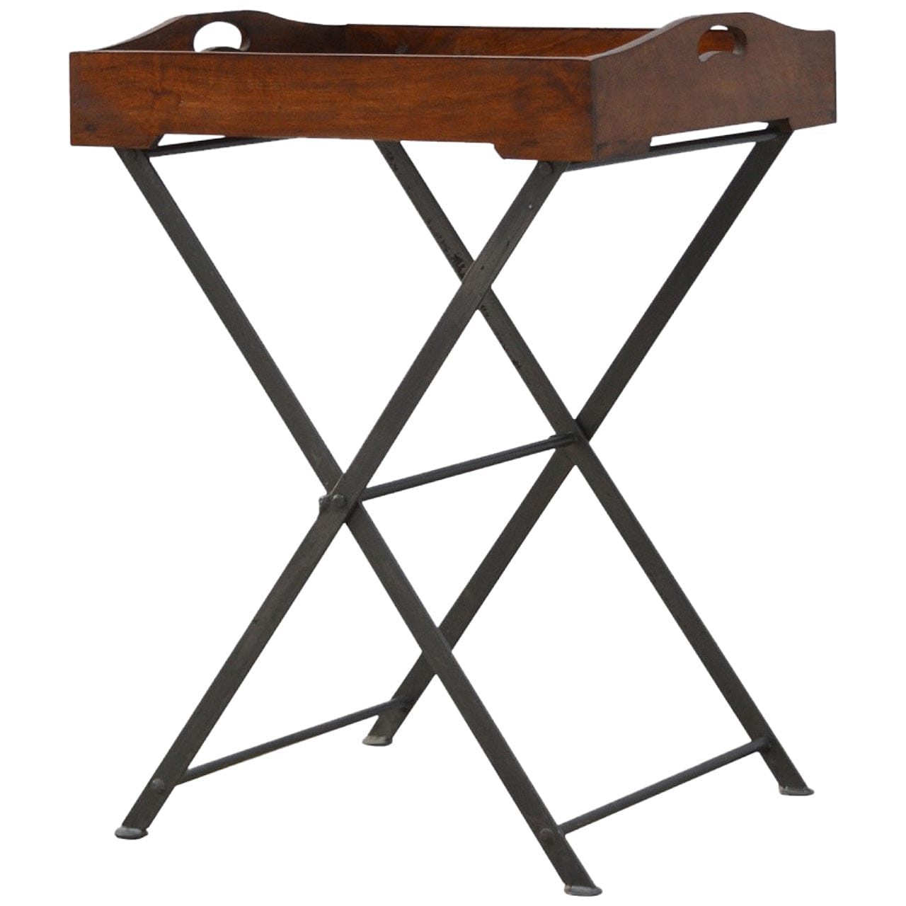 Wood Tray With Cross Iron Base in Solid Mango Wood - main view showing handcrafted solid mango wood furniture