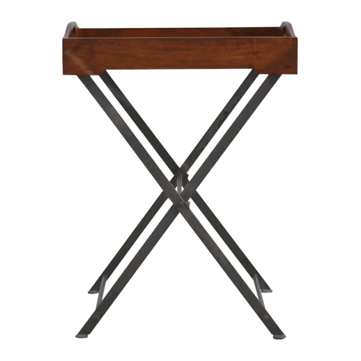 Wood Tray With Cross Iron Base in Solid Mango Wood - product view 7 showing handcrafted solid mango wood furniture