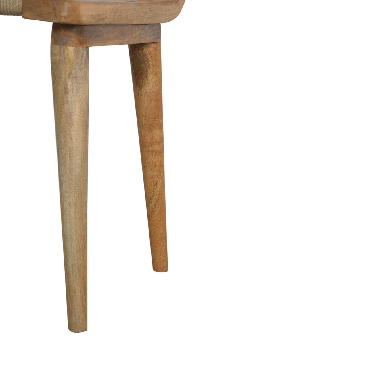 Woven Raised Back Stool - Solid Mango Wood Accent Seating - product view 6 showing handcrafted solid mango wood stool