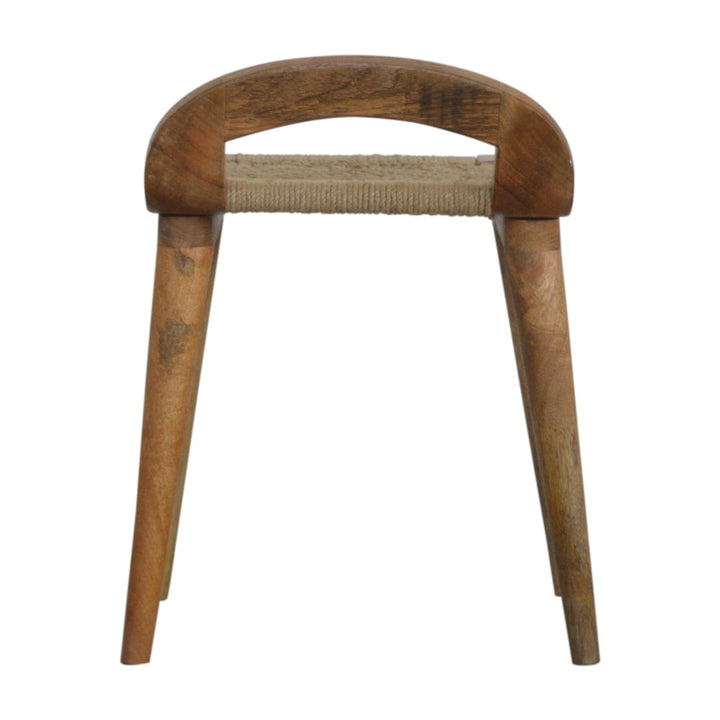 Woven Raised Back Stool - Solid Mango Wood Accent Seating - product view 8 showing handcrafted solid mango wood stool