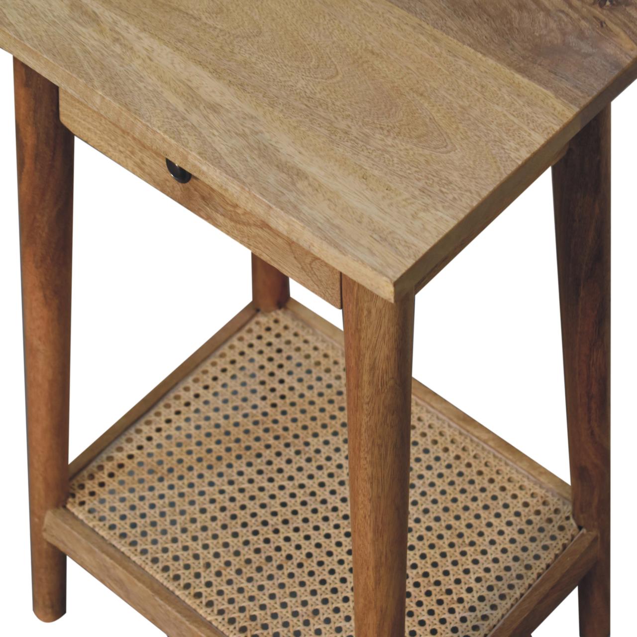 Woven Solid Wood End Table - Solid Mango Wood Side Table for Living Room - product view 5 showing handcrafted solid mango...