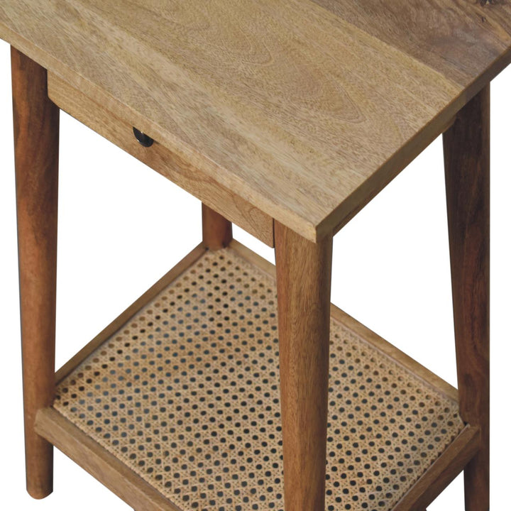 Woven Solid Wood End Table - Solid Mango Wood Side Table for Living Room - product view 5 showing handcrafted solid mango...