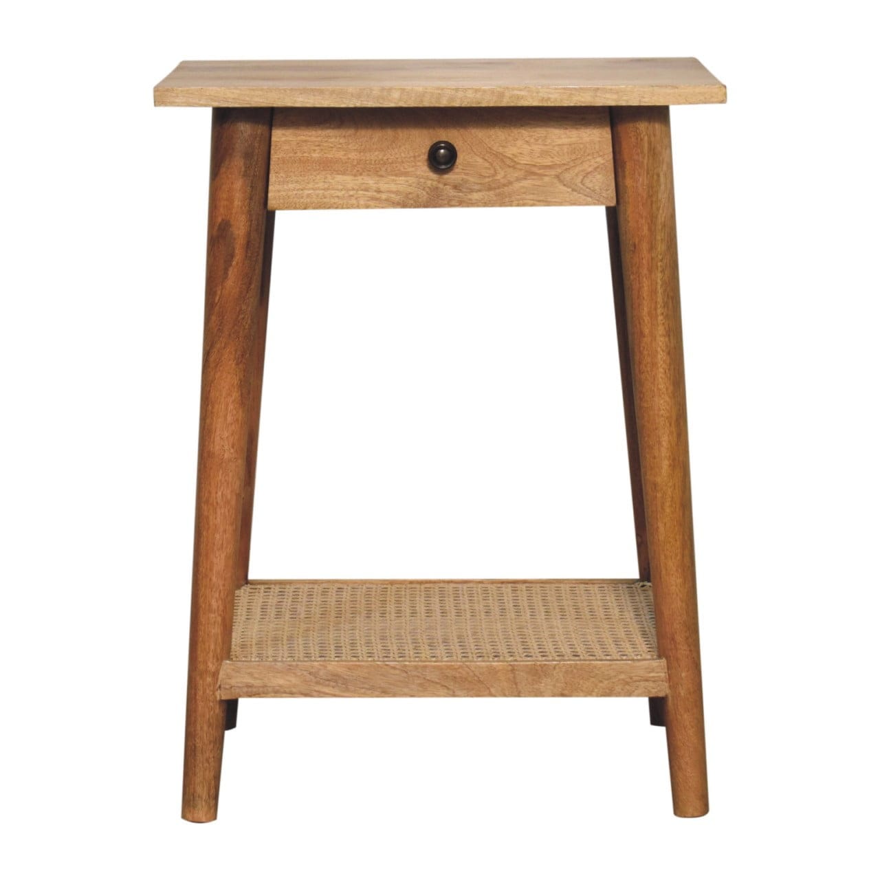 Woven Solid Wood End Table - Solid Mango Wood Side Table for Living Room - main view showing handcrafted solid mango wood...