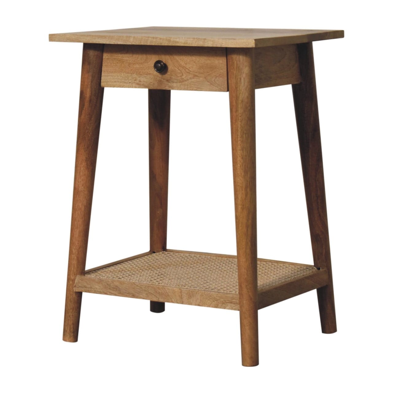 Woven Solid Wood End Table - Solid Mango Wood Side Table for Living Room - product view 3 showing handcrafted solid mango...