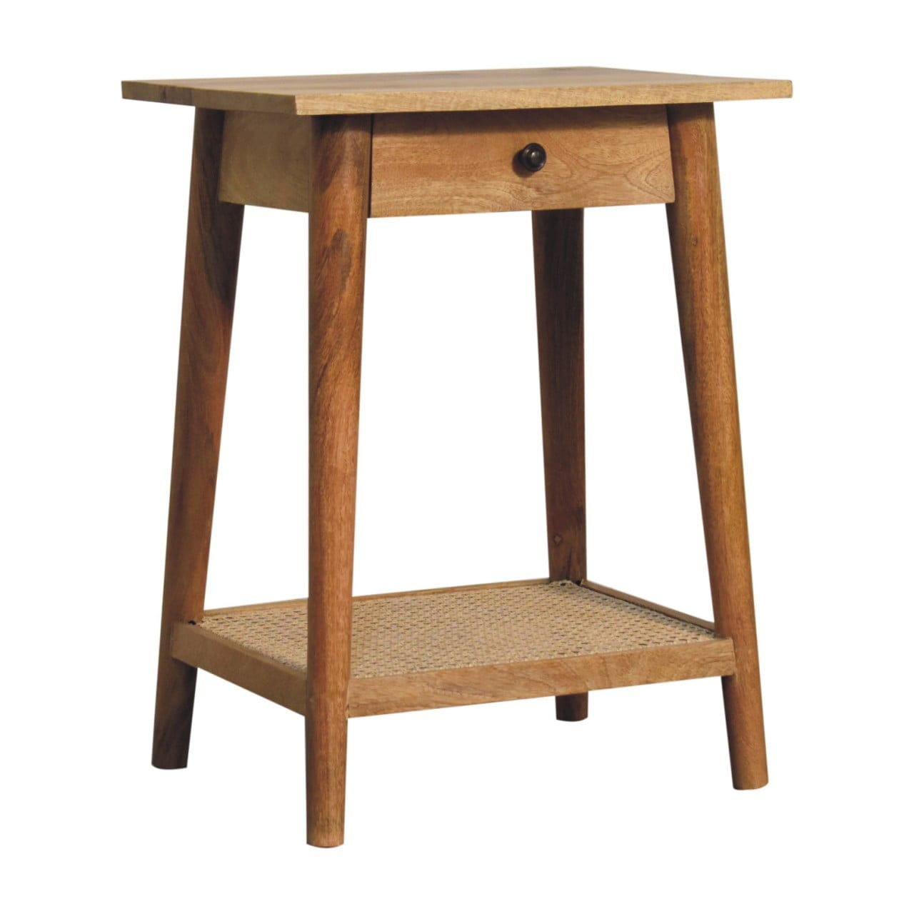 Woven Solid Wood End Table - Solid Mango Wood Side Table for Living Room - product view 2 showing handcrafted solid mango...