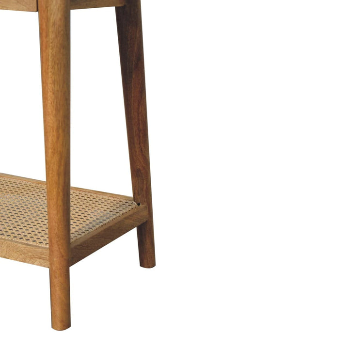 Woven Solid Wood End Table - Solid Mango Wood Side Table for Living Room - product view 7 showing handcrafted solid mango...